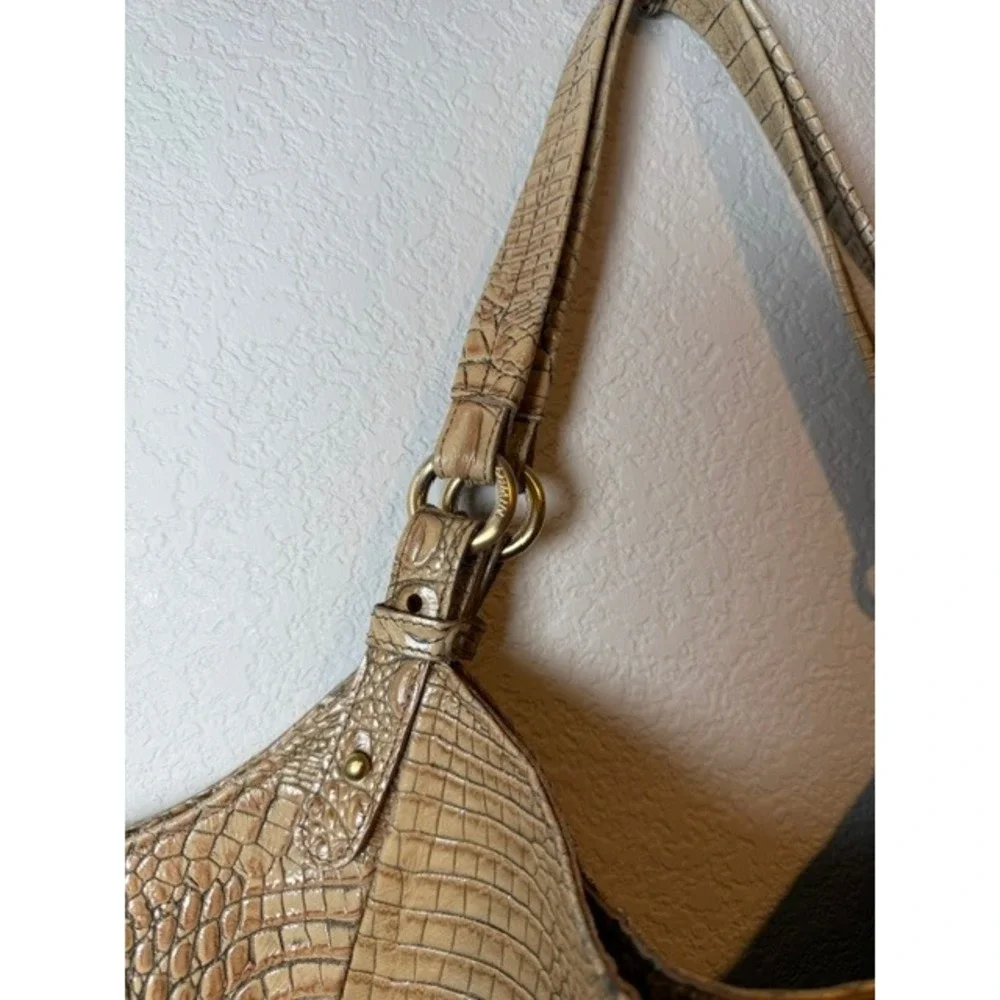 Brahmin Beige Jacqueline Pecan Melbourne Croc Embossed Leather Hobo Bag
